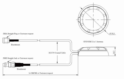 AP002 GPS/GSM Two in One Antenna Drawing